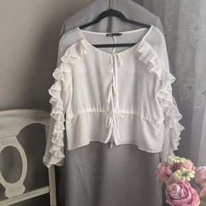 INA off-white ruffled tie-front blouse size M